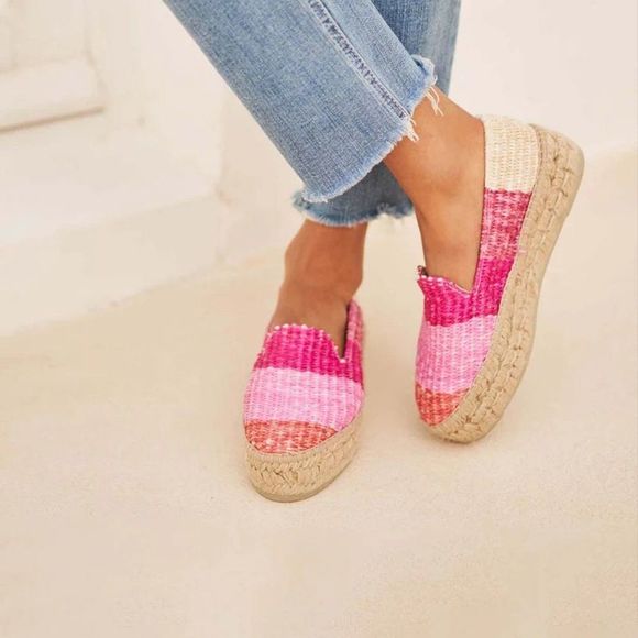 Like new Raffia Stripes Double Sole Espadrilles Yucatán - Peony & Apricot - Picture 3 of 6